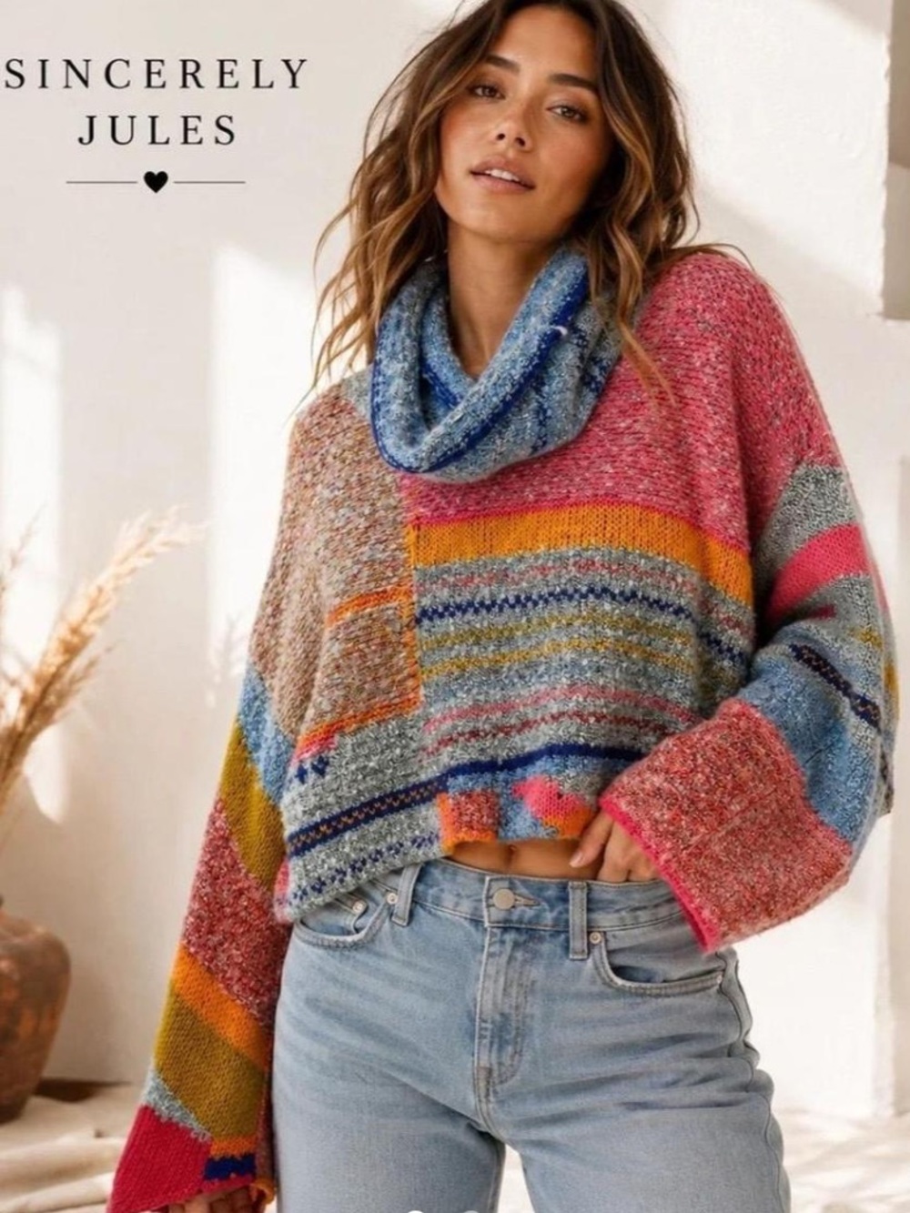 Sincerely Jules Multicolor Cowl Neck Sweater